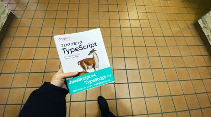 ORILLYプログラミング「TypeScript」という本を手にとっています