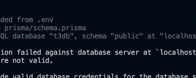 [prisma 解決] Error: P1000: Authentication failed against database server at localhost